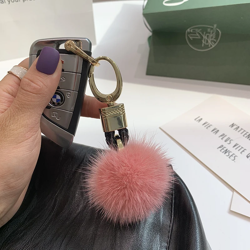 Ball New Arrival Handmade Keychain with Real Mink Fur, Cute Design for Women Girls, Keychain Accessory for Bags Cars, Gifts