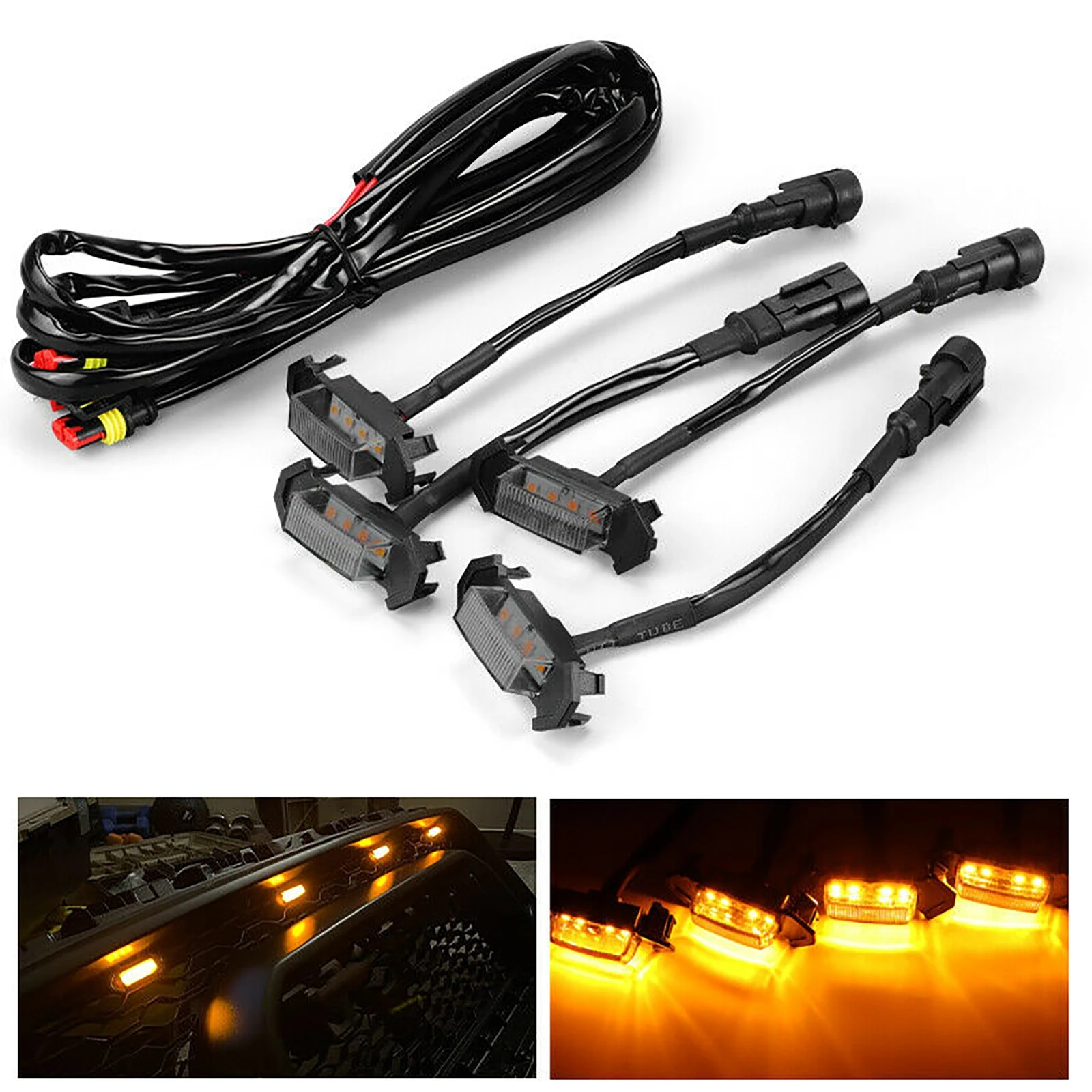 

4pcs Raptor Style Car Grille Light Front Grille Lighting Amber White LED Grill Mount Light Lamp for 2016-2021 Toyota Tacoma