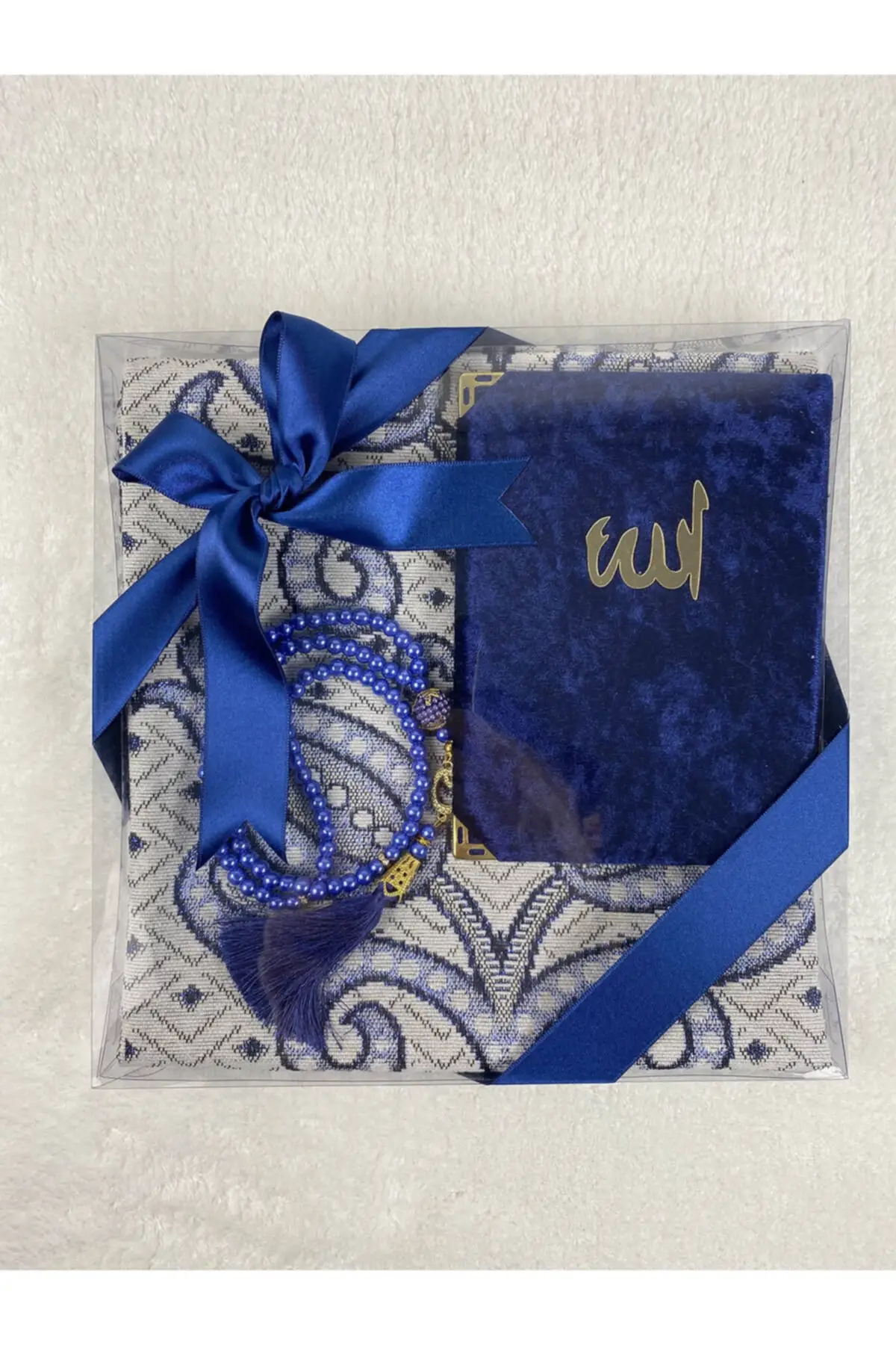 

Prayer Set Navy Blue Boxed Tool 3 Piece Yasin Rosary Islamic 70*110 CM Worship Gift New Prayer Setup-moment Yasin Light