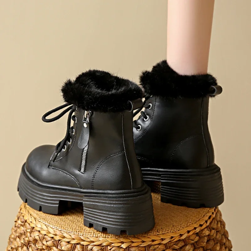 Comemore/женские короткие ботинки на платформе массивном каблуке зимние плюшевые