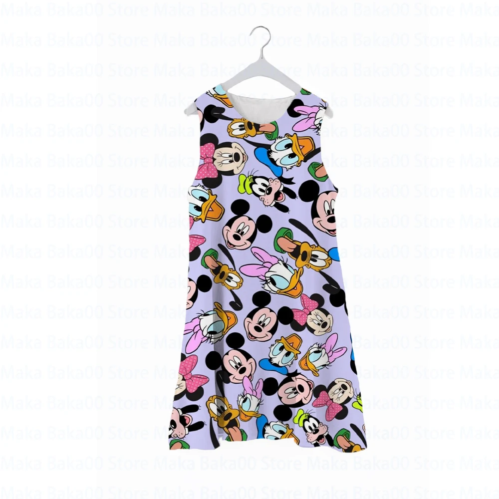 

Summer New Children's Clothing Disney Mickey and Minnie Pajama Dress Round Neck Sleeveless Print Casual Cute Dress 2022