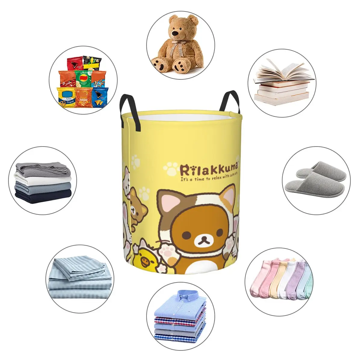 Customized Kawaii Cartoon Bear Rilakkuma Laundry Basket Foldable Clothes Toy Hamper Storage Bin for Kids Nursery