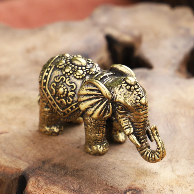 

Brass Solid Copper Elephant Pure Copper Small Ornaments Brass Lucky Elephant Handle Antique Bronze Copper Carving Small Copper