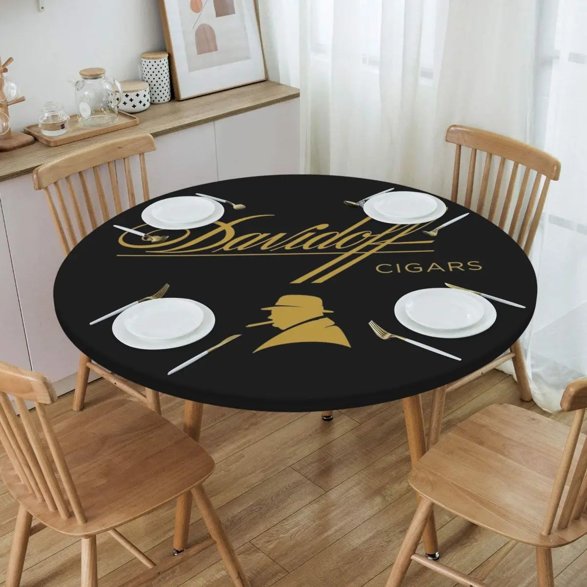 Фото Водонепроницаемая круглая скатерть Davidoff Cigars Black, маслостойкая, для кухни, мероприятий, обеденного стола №3