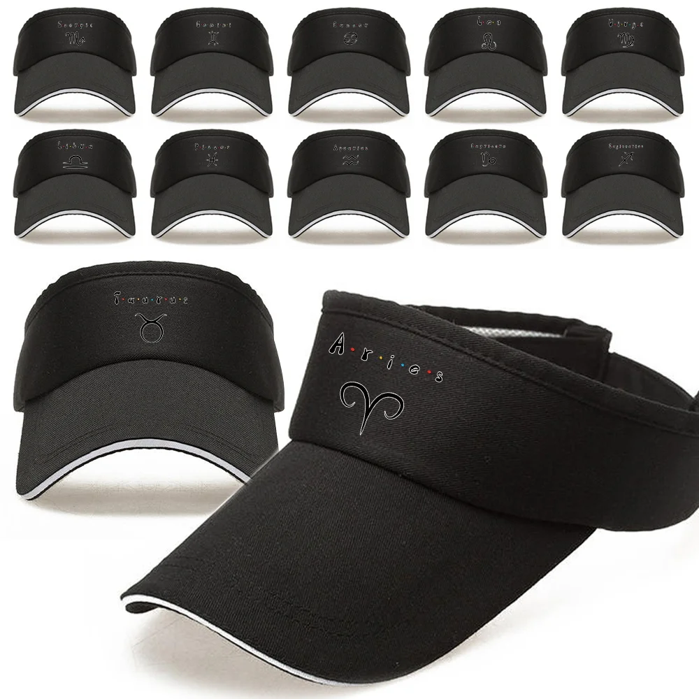 

Women's Summer Sunscreen Visors Hats Adjustable Breathable UV-proof Cotton Empty Top Cap Constellation Print Men Baseball Caps