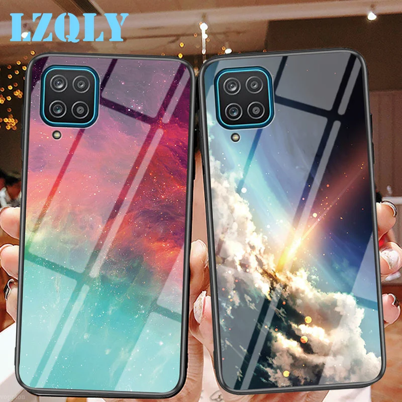 

Case for Samsung galaxy M22 M32 Starry Star Tempered Glass Case Hard Glass PC Back Cover for Galaxy A22 5G