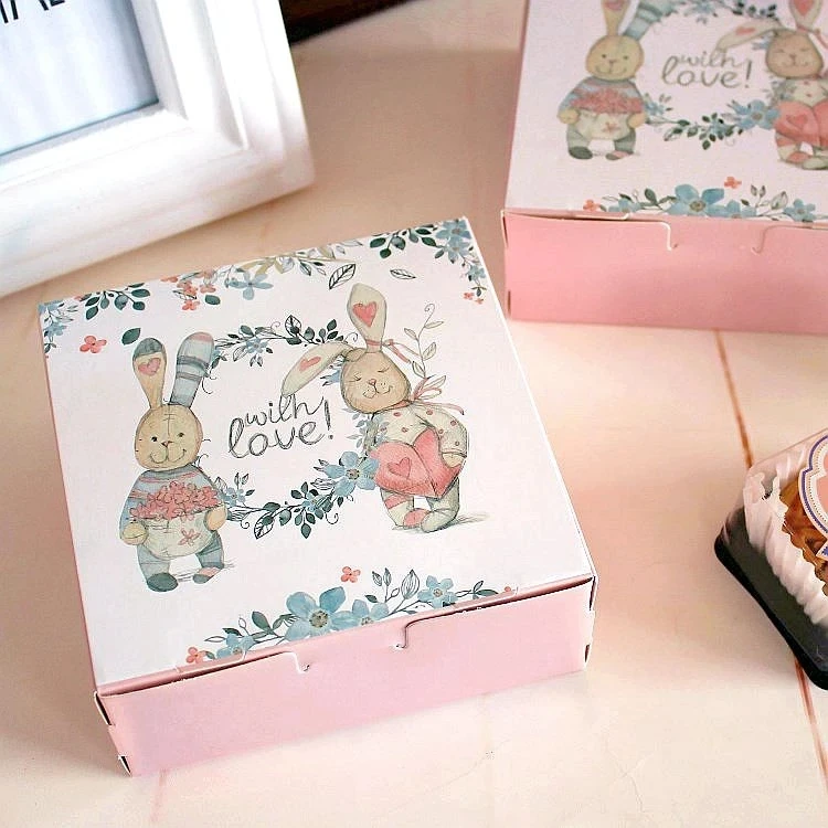 

30PCS Cute Rabbit with Love Wedding Gift Box for Guest Food Carton Paper Boxes Mooncake Box Cookie Chocolate Cake Packaging Box
