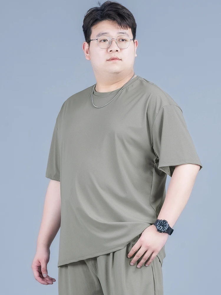 2025 New Arrival Plus Size Short-Sleeved Men's Summer plus Breathable Sweat Absorbing Quick-Drng T-shirt Ice Si... |