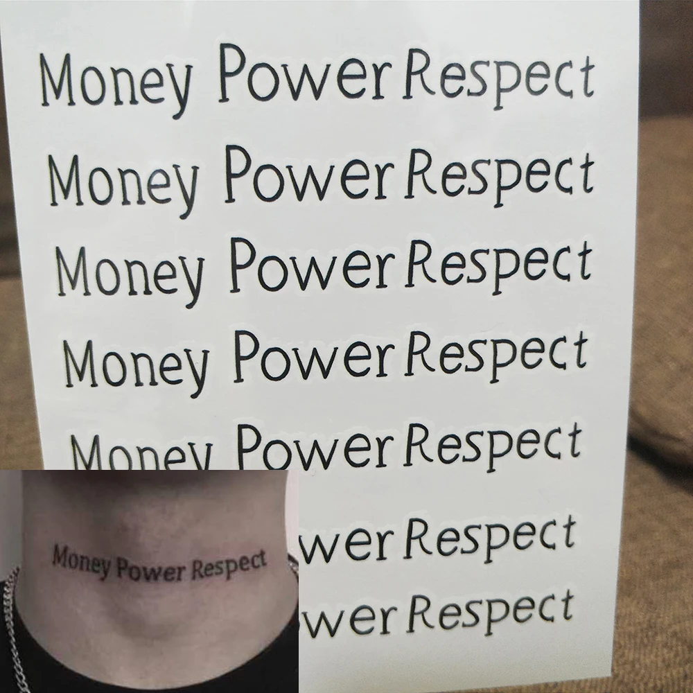 

Waterproof Temporary Tattoo Sticker Letter "Money Power Respect" Fake Tatto Sticker Tatoo Hand Neck Chest Art For Men Women Girl