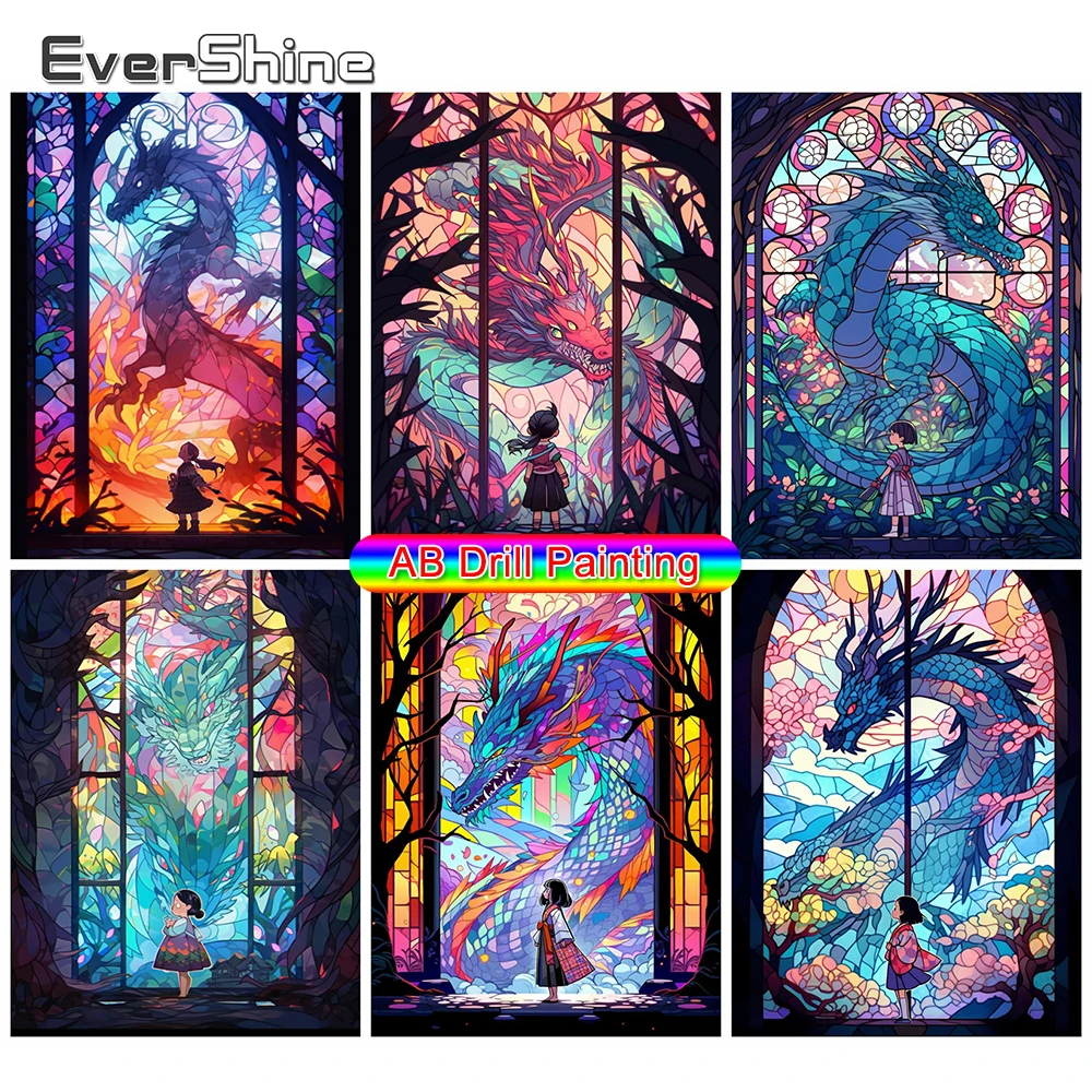 

EverShine 5D DIY Diamond Mosaic Dragon Picture Of Rhinestone Animal Painting Girl AB Drill Embroidery New Arrival Decor For Home