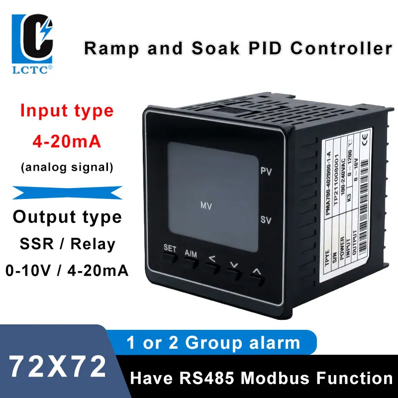 4-20mA Input SSR/Relay/4-20mA output 72x72mm 50 Segments Programmable Ramp Soak LCD Pid Temperature Controller