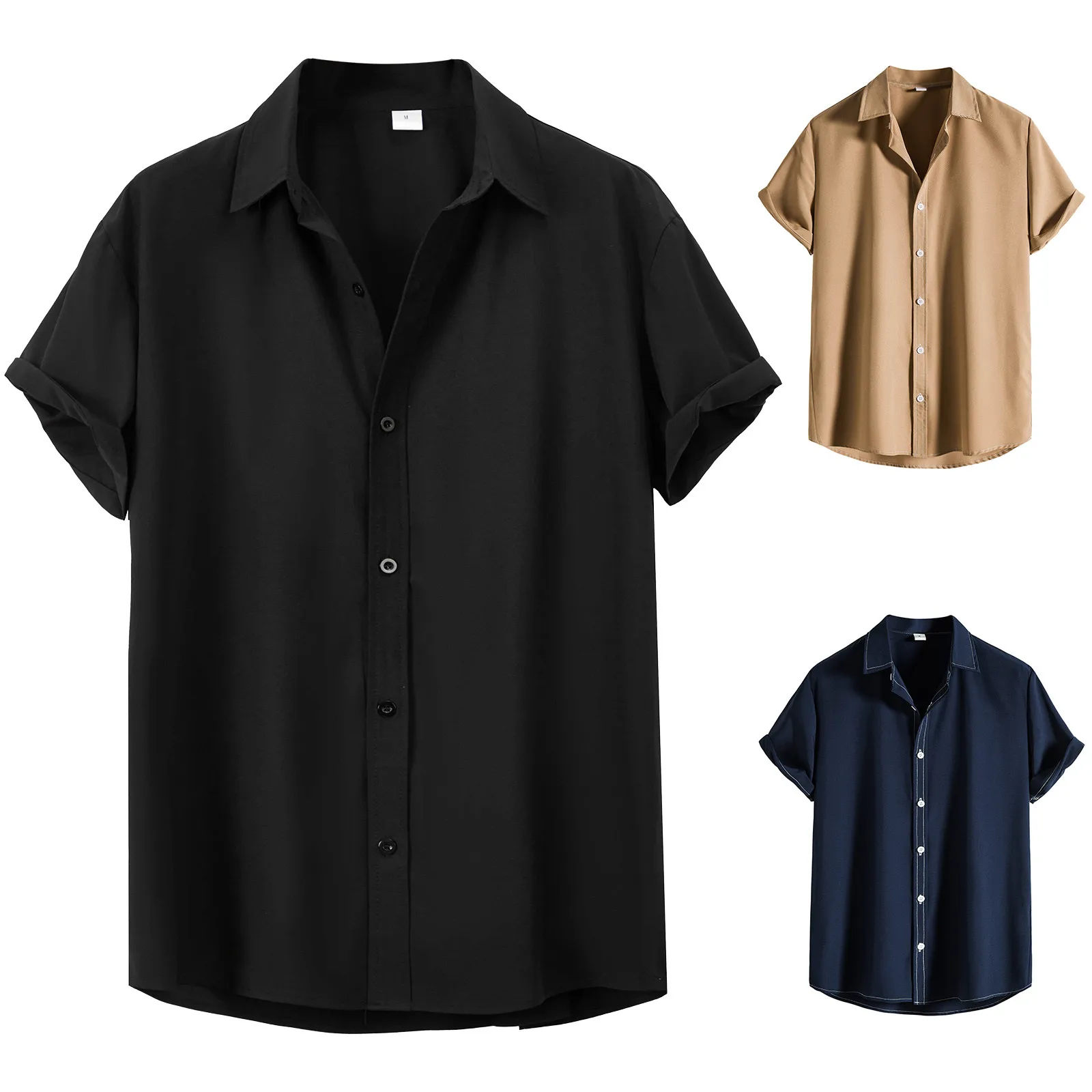 

Men Short Sleeve Solid Shirt Summer Fashion Turn-down Button Up Loose Fit Beach Printed Holiday Shirt For Men Casual Streetwear