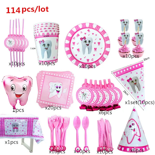 89 шт. розовые зубы для первого дня рождения девочки баннер с первыми зубами