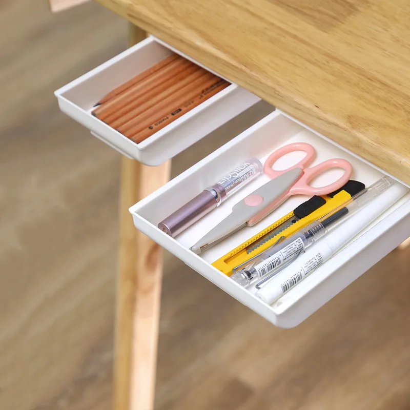 Under Desk Stationery Organizer Drawer Hidden Cabinet Makeup Table Desktop Office Storage Box Container for Small Things Shelves