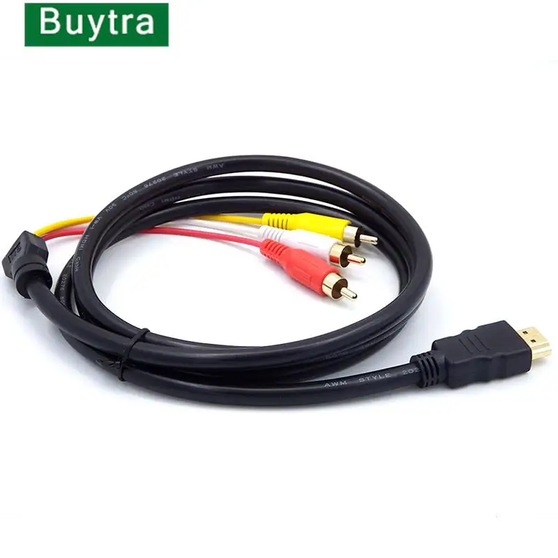 

New Arrived 5 Feet 1080P HDTV -compatible Male to 3 RCA Audio Video AV Cable Cord Adapter Video Game Aux Cable