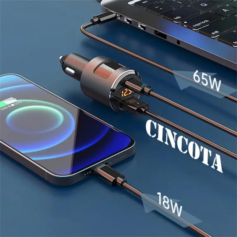 

Smart Cigarette Lighter 65w Multifunctional Universal Fm Transmitter Car Charger Car Accessories Quick Charge Adapter