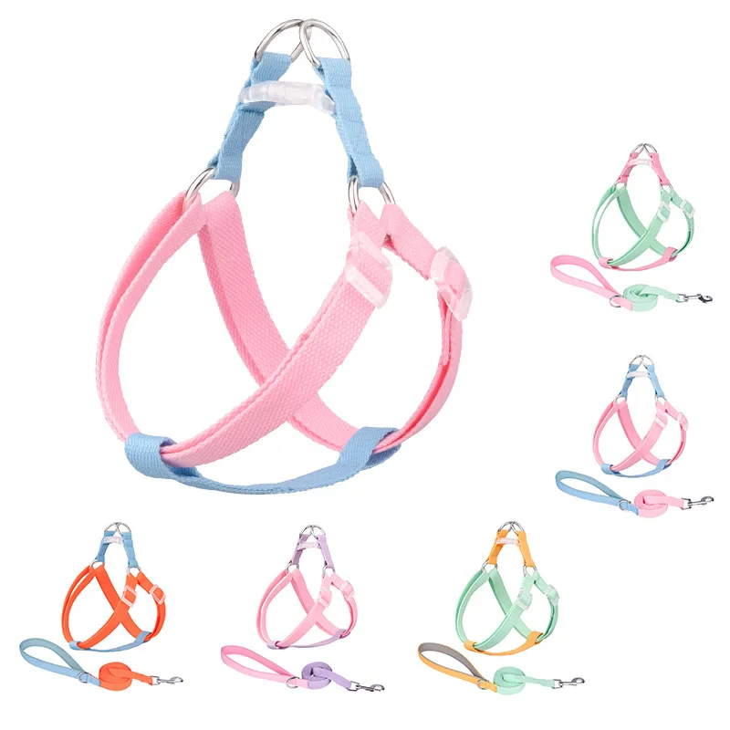 Dog Harness Leash Collar Set Macaroon Adjustable Nylon Pet Harness Vest Dogs Lead Dog Accessories Pet Supplies for Dog