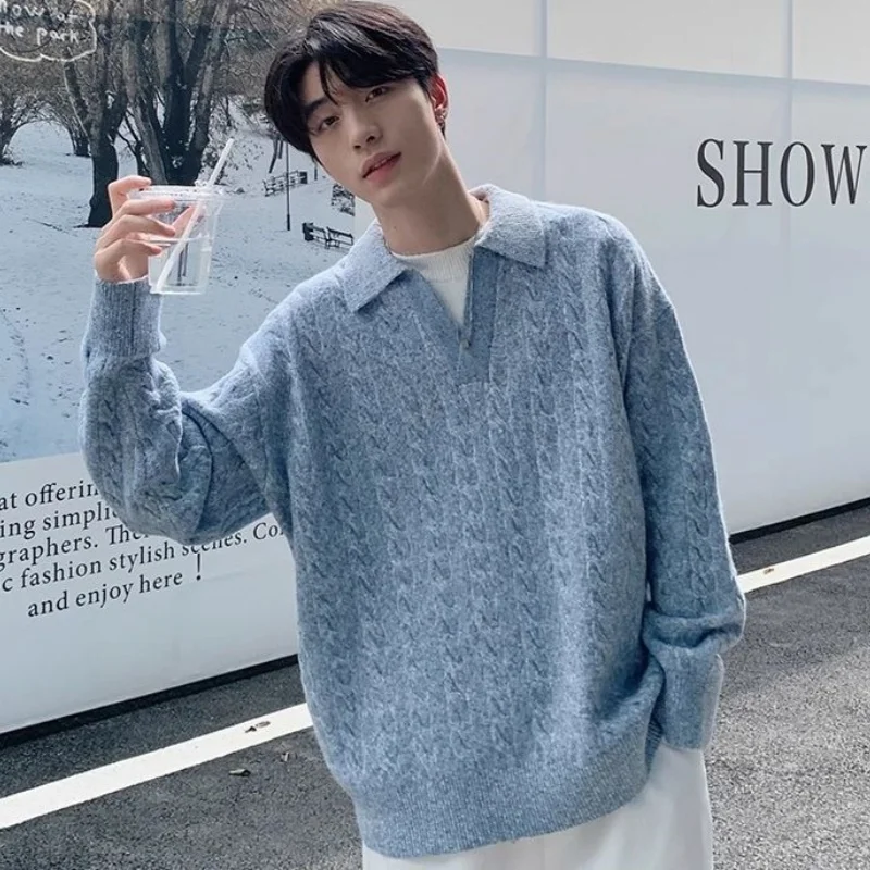 Высококачественный свитер-поло с лацканами рубашки v-образным вырезом свободные