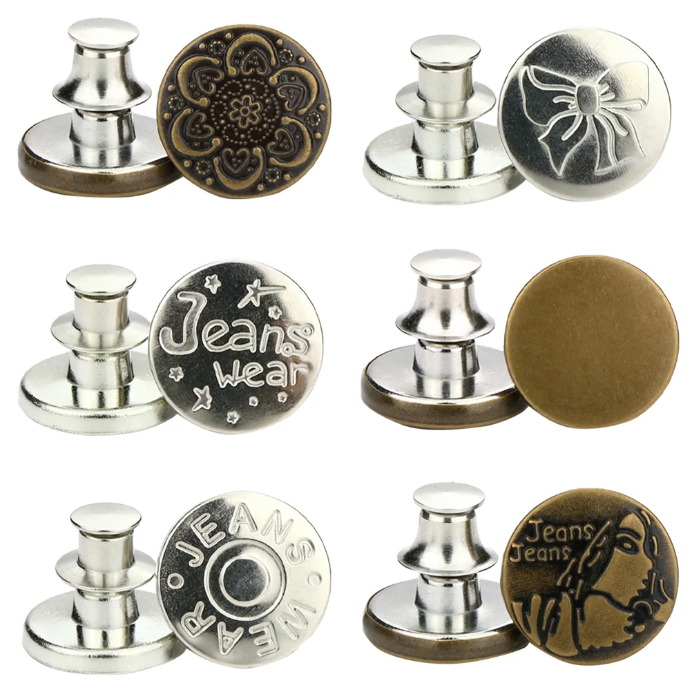 

6 Pcs Buttons Clothes Metal Sewing Button Thumbtack Jeans Snap Fasteners Metal Tack Buttons Pregnant Woman Waist Buckle Extender