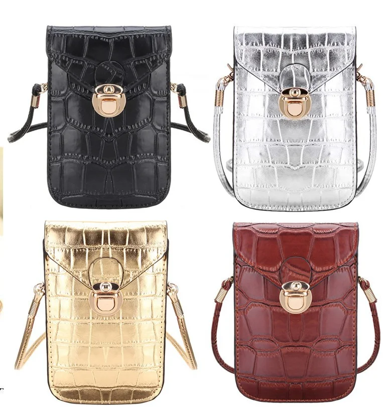 

Silver Mobile Phone Mini Bags Small Clutches Shoulder Bag Crocodile Leather Women Handbag Black Clutch Purse Handbag Flap