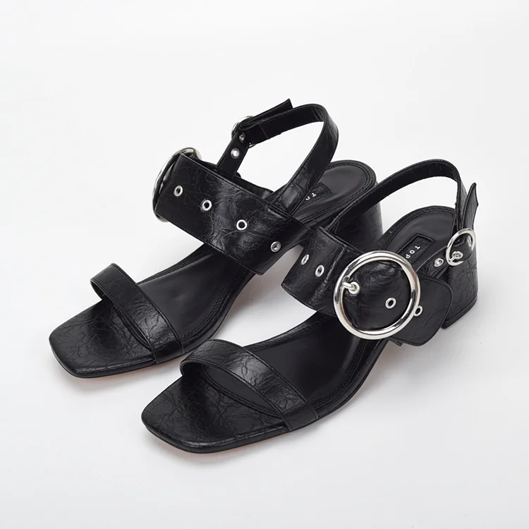 

Сандалии женские на среднем каблуке, Роскошные туфли с пряжкой, открытый носок, змеиная кожа, удобные босоножки для девушек, большой размер, ...