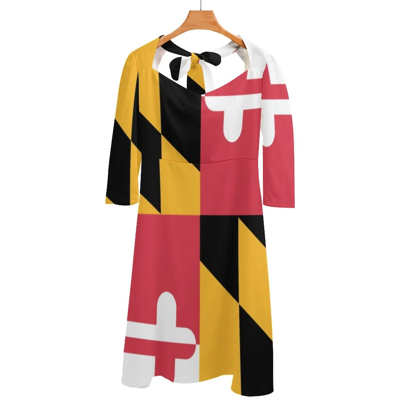 

Maryland State Flag Back Lacing Backless Dress Square Neck Dress Fashion Design Large Size Loose Dress Maryland State Flag