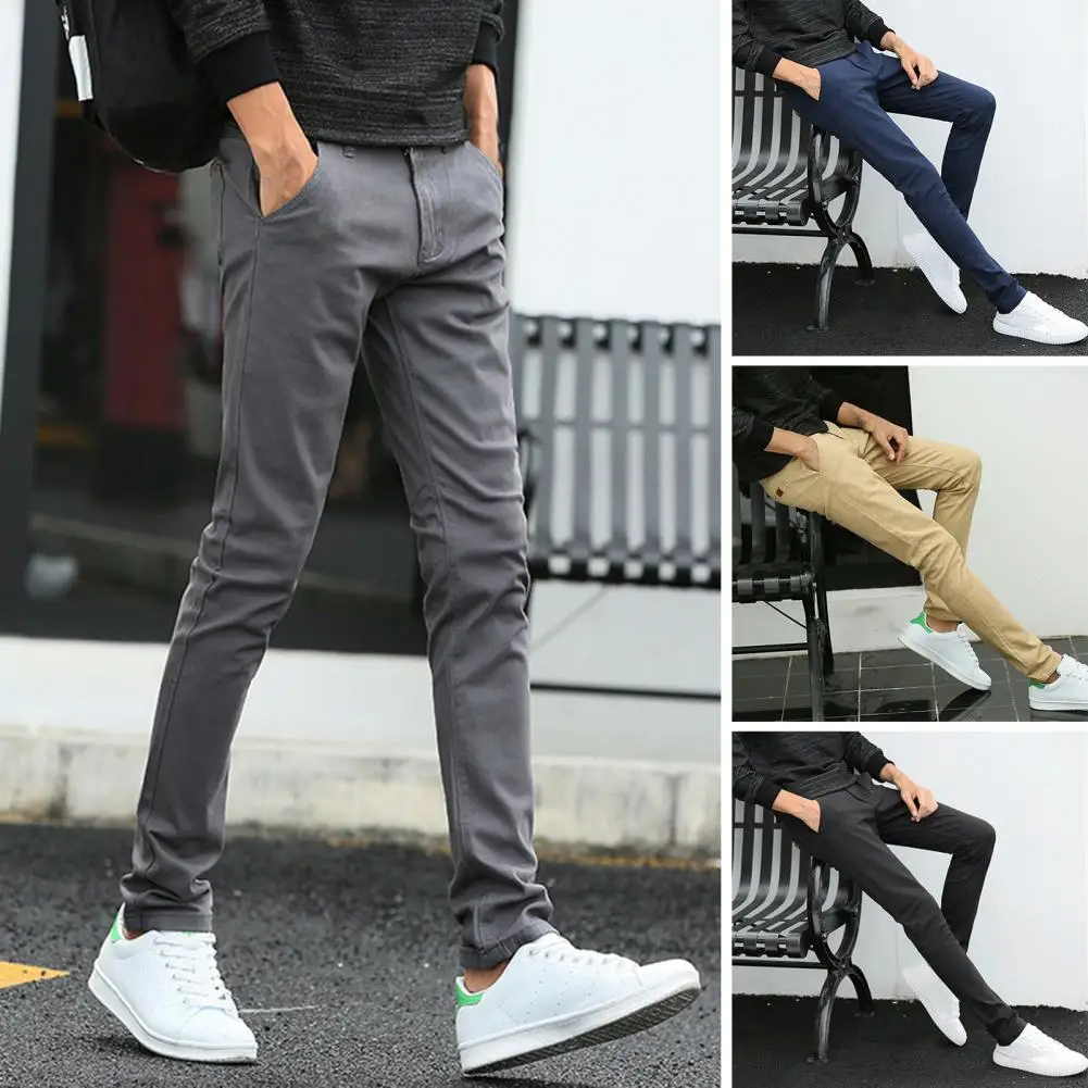 

Business Pants Anti-pilling Casual Trousers Mid-rise Spring Autumn Solid Color Straight Fit Casual Business Pants Slim Fit
