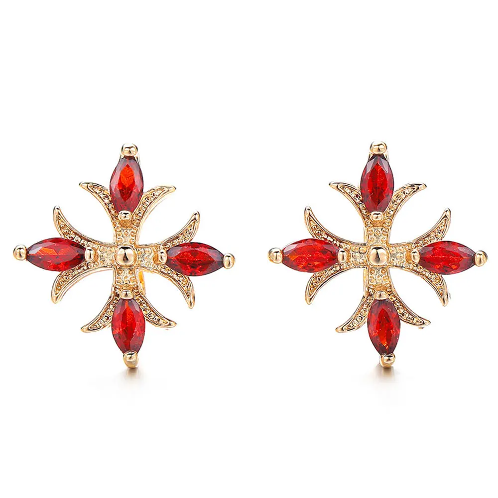 Фото Модные серьги-клипсы Medsor Fashion Cross из меди с кубическим цирконием овальной огранки в форме снежинки, женские, для повседневной носки и вечеринок №5