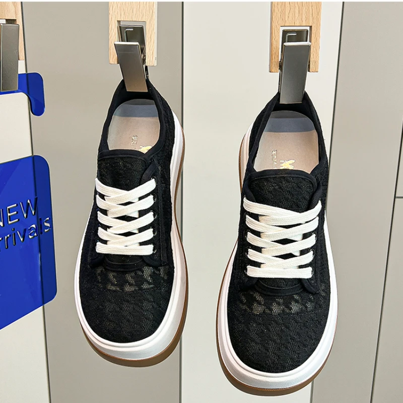 

New Women's Thick-soled Canvas Shoes Diamond Pattern Sewing Thread Solid Color Girls Casual Shoes Retro Low-top Women's Shoes