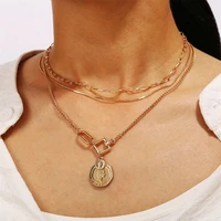new multi layer sweater chain creative retro seal pendant snake chain three layer necklace collarbone chain fashion jewelry