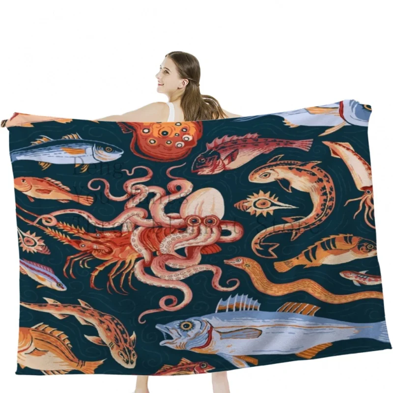 

Pompeii Marine Mosaic Throw Blankets Airplane Travel Decoration Soft Warm Bedspread