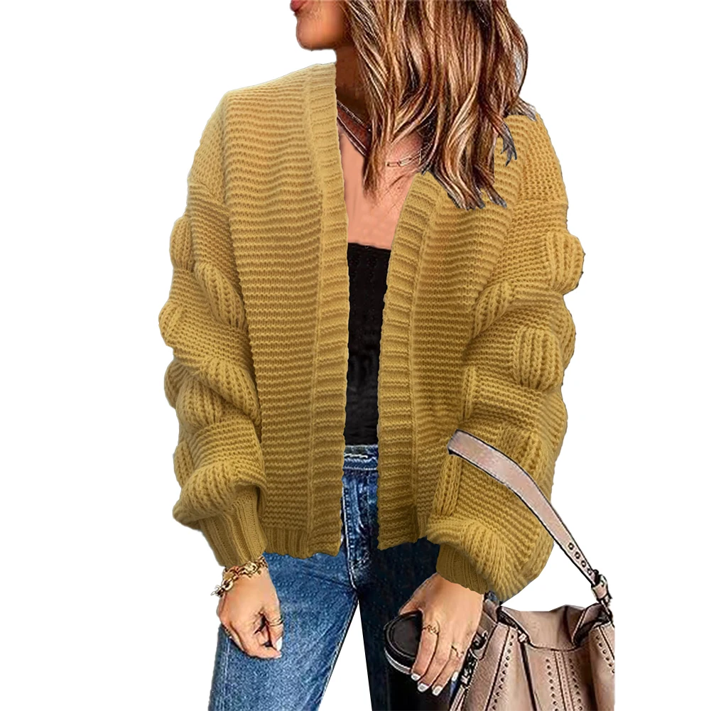 

New Women's Chunky Knitted Long Sleeve Sweater Coats Oversized Ladies Cardigans Puff Sleeve Short Coat Jackets