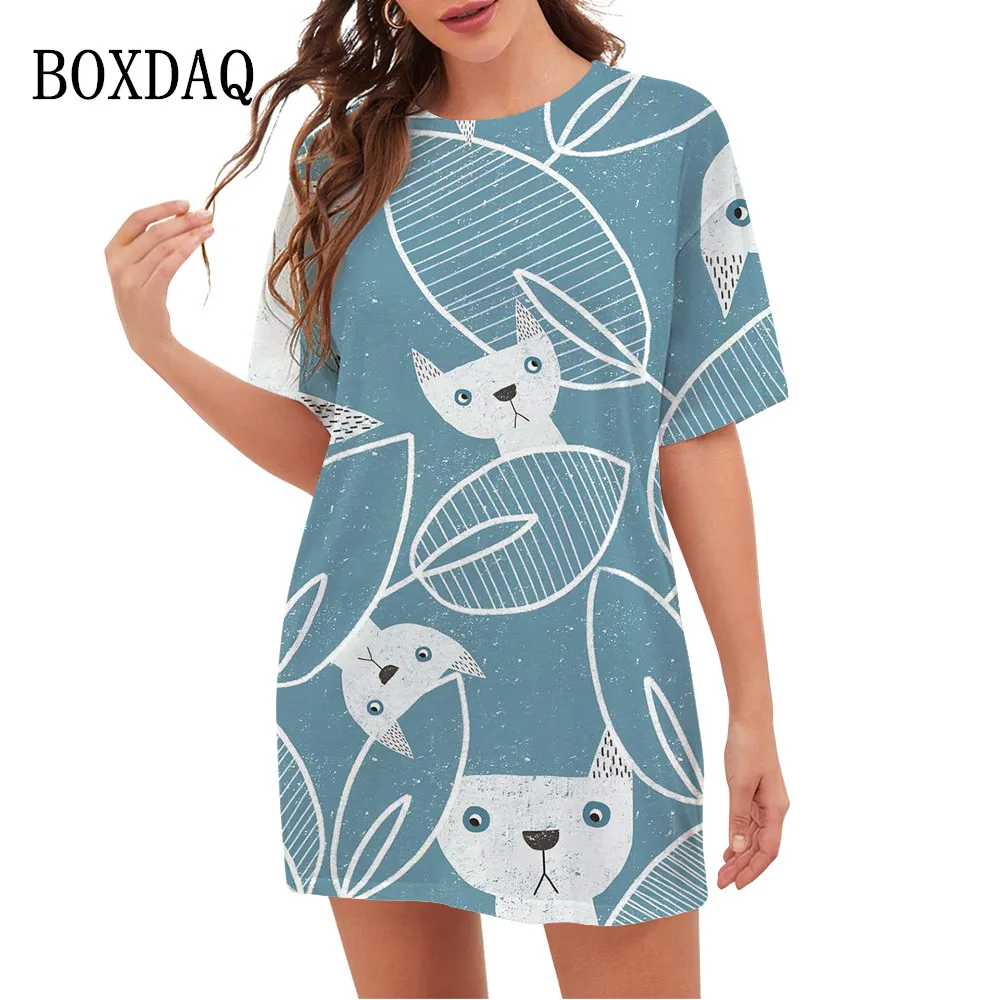 

New Painting Cartoon Cat Graphic Dress Women Funny Cat 3D Print Dress Casual Short Sleeve Summer Clothing Fashion Kawaii Dresses