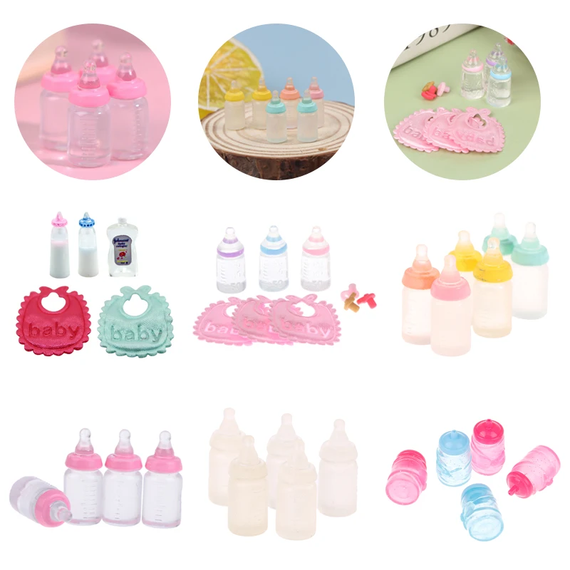 House Miniature Baby Bottles Shampoo Bibs Set Nursery Accessory Gift Baby Bottles Set