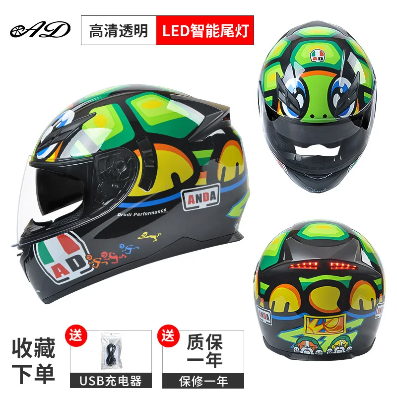 Motorcycle Helmet with LED light Double  lence Racing Ski Dual Lens Motocross Moto Helmet beautiful  Fashion pattern helmet