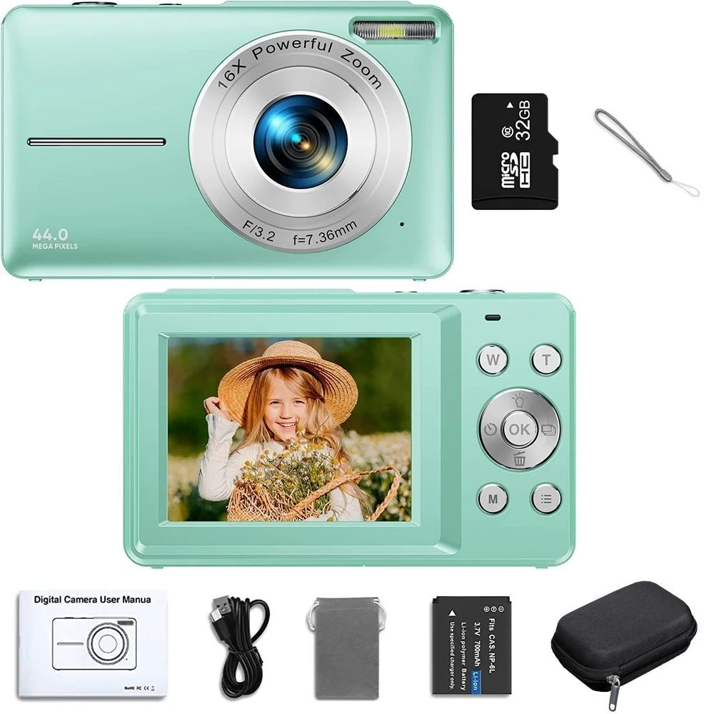

1080P Digital Camera for Kids Video Cameras with 32GB SD Card 16X Digital Zoom 48MP 2.4 Inch LCD Video Blog Camera for Teens New