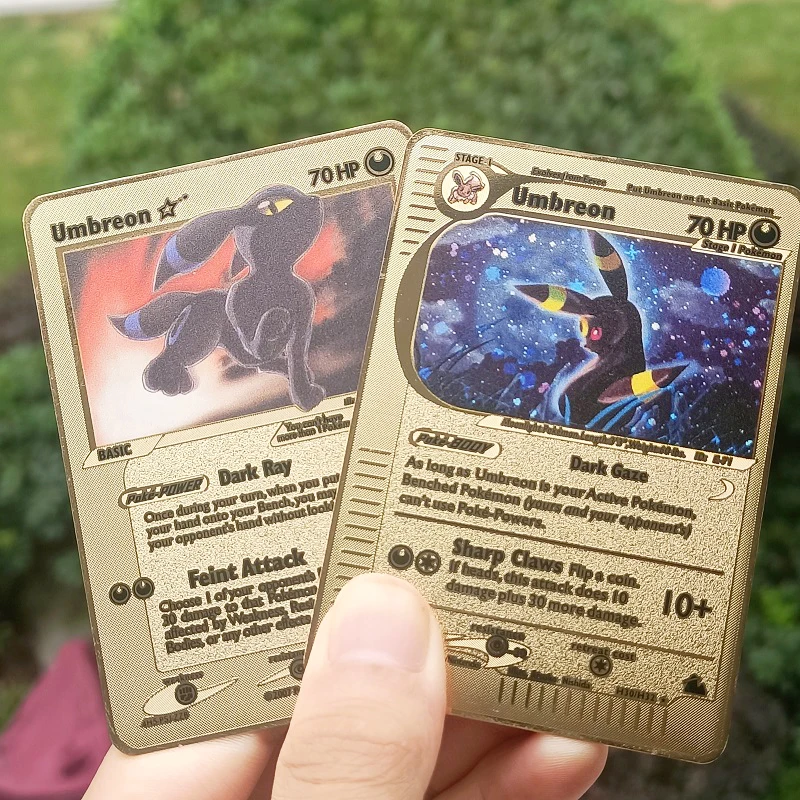 

New Pokemon Card Eevee Charizard Energy Gold Metal Card Sylveon Lucario Rare Anime Game Collection Battle Trainer Card Kid Gift