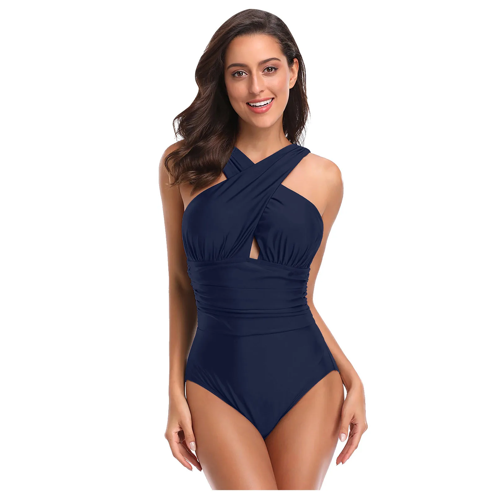 

Swimsuit Womens Sexy Bikini New Cross V-neck Solid Color One-Piece Swimsuit Female Swimwear купальник женский