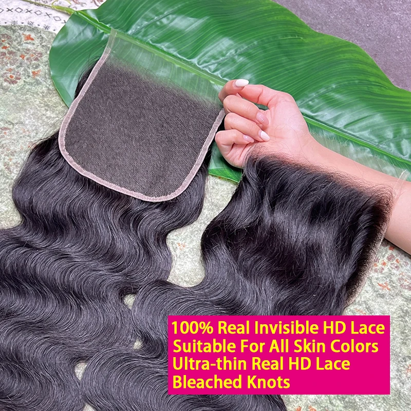 Фото Накладка для волос 6X6 Body Wave HD Lace Closure с невидимой HD-сеткой, имитирующей кожу, предварительно выщипанная, с осветленными узлами, 100% натуральные необработанные человеческие волосы, натуральный цвет №2