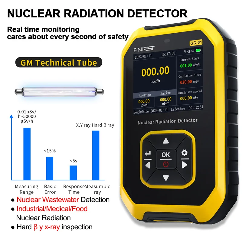 

GC-01 Geiger Counter Nuclear Radiation Detector Industrial X-ray Beta Gamma Detector Dosimeter Y-ray β-ray Radioactive Tester