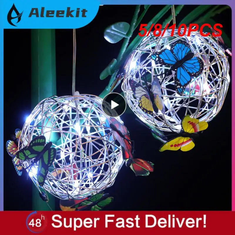 

5/8/10PCS Outdoor Butterfly Round Ball Light Pathway Solar Garden Light Metal Landscape Butterfly Pendant Home Decorative