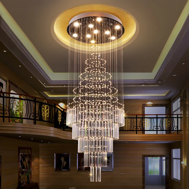 

Modern living room brush rotating stair chandelier, atmosphere Hotel Villa long crystal chandelier