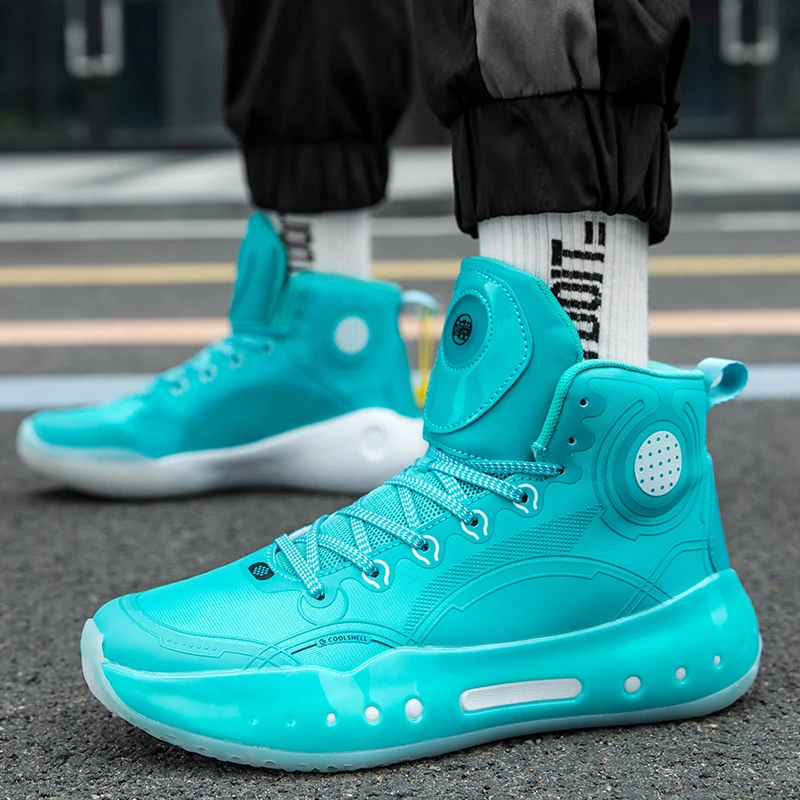 Couple Fashion Dazzling Fluorescent Multi-material Stitching High-top Cool Street Fighter Soft Basketball Shoes Large Size 36-45