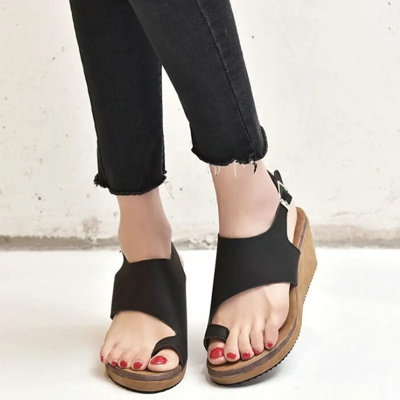 

feminino casual flip-flops roman mulher aberto toe cunhas fundo respirável sandálias sapatos de praia