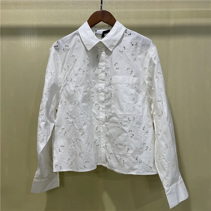 

Fashionable and Elegant Summer New Style Hollow Out Crochet Embroidery Long Sleeve Commuter High-end Women's Shirt