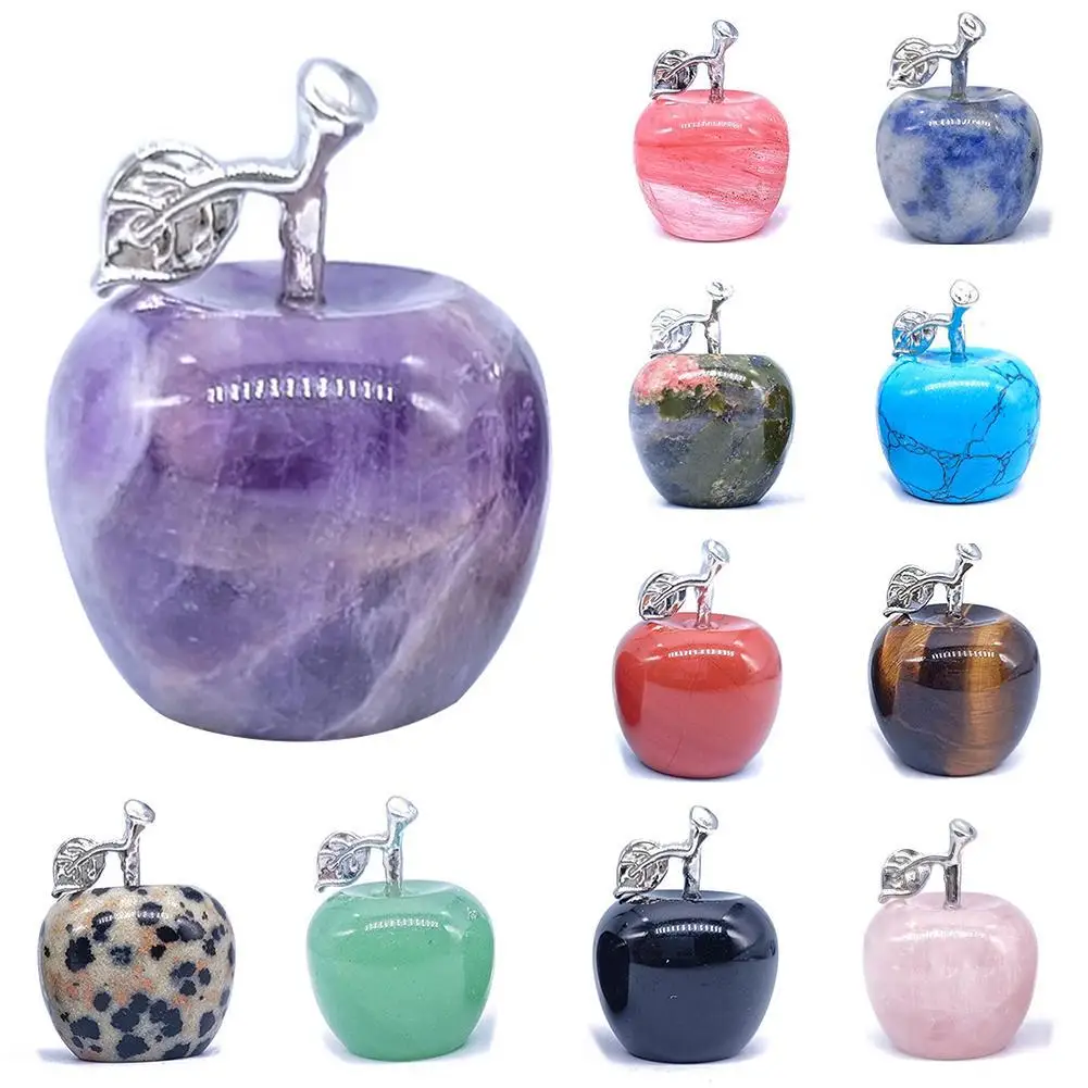 

Natural Crystal Jade Apple Statue Healing Crystal Home Gem Gifts Decor Stone Natural Carving Ornament Christmas Small Ornaments
