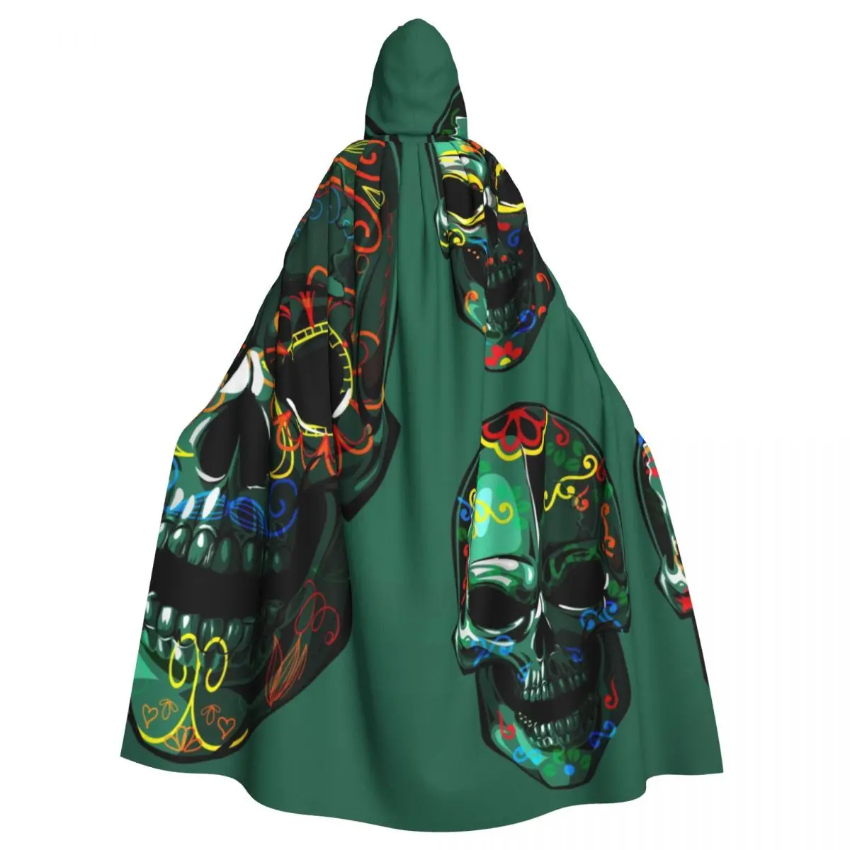 

Adult Cloak Cape Hooded Day Of The Dead Sugar Skull Medieval Costume Witch Wicca Vampire Elf Purim Carnival Party