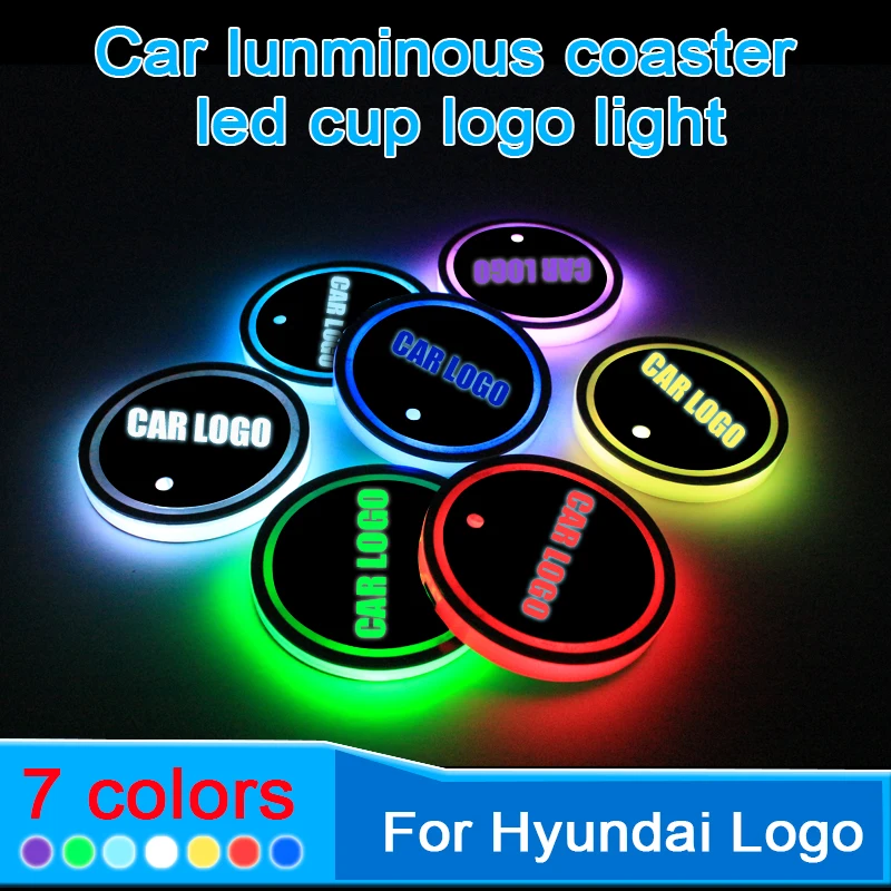 

2 шт., Автомобильные светодиодные подставки под стаканы с логотипом Hyundai, аксессуары для tucson 2019 i30 creta ix35 solaris i20 kona