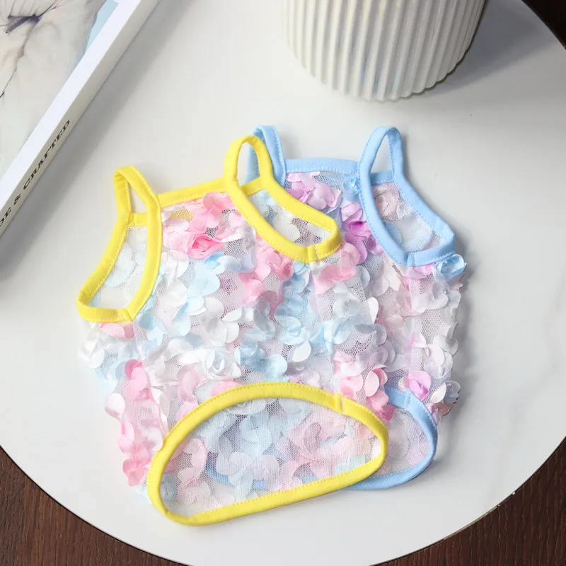 

Breathable Pet Dog Sling Vest Dress Cute Flower Pet Dog Clothes Summer Colorful Dog Tshirt Chihuahua Yorkie Pomeranian Clothing