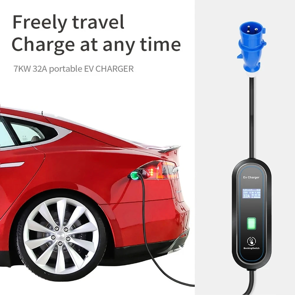 Портативное зарядное устройство Teschev Type2 Кабель 32A 7KW с разъемом CEE EVSE Type1 J1772